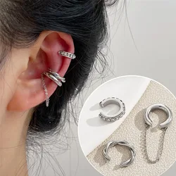 Non Piercing Alloy Silver Color Twisted Tassel Ear Cuff Unisex Bold Statement Crsytal Cartilage Cuff Earrings for Women Jewelry