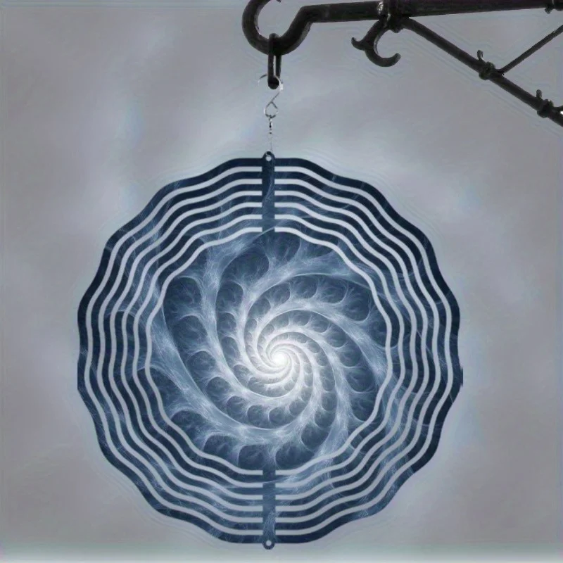رنين الرياح المعدني ذو الفتحة السوداء مقاس 10 بوصة (360 °   خطاف، حلزوني أزرق وأبيض، نحت حائط) |   ديكور الحديقة |   هدية الهالوين وعيد الميلاد #6