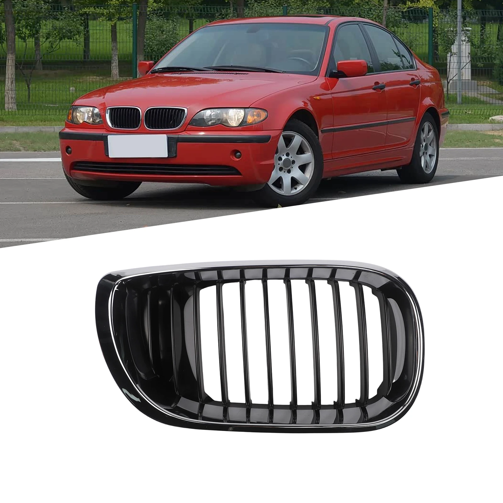 Front Bumper Grille Replacement for BMW For E46 For 3 Series 2002-2005 ABS Grille Left Right Pair OEM Compatible
