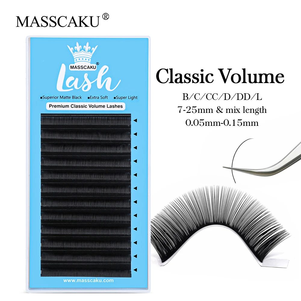 

MASSCAKU Matte Black Individual C/D Curl Volume Supplie Korean Makeup PBT Material Premium Lashes Tray Cilios Cosmetics Products