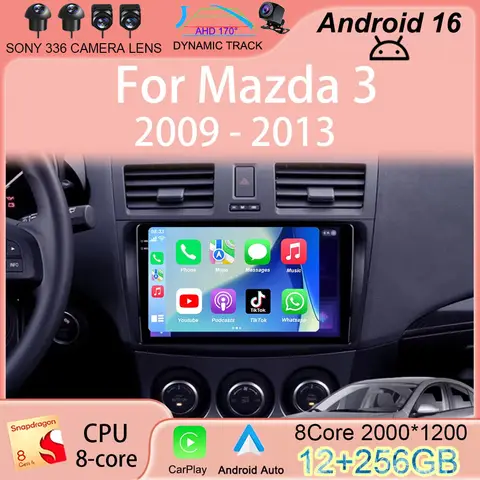 Android 16 Video Player Car Radio For Mazda 3 2009-2013 Multimedia Stereo Navigation Carplay Speakers Head Unit Audio GPS 2 Din