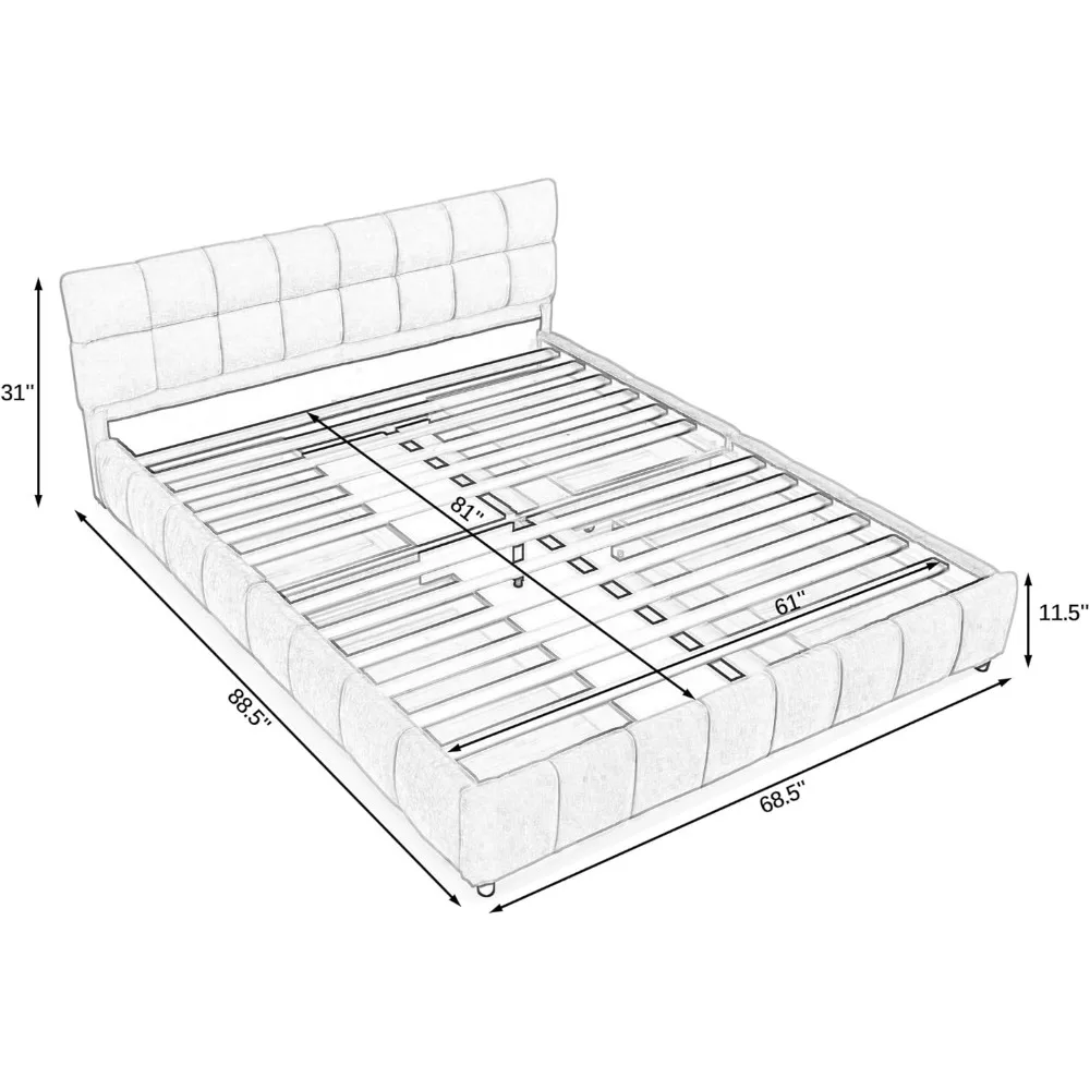 هيكل سرير منجد مع أدراج تخزين، وسرير بمنصة من قماش الشنيل مع لوح رأسي ناعم وشرائح خشبية قوية، ومو