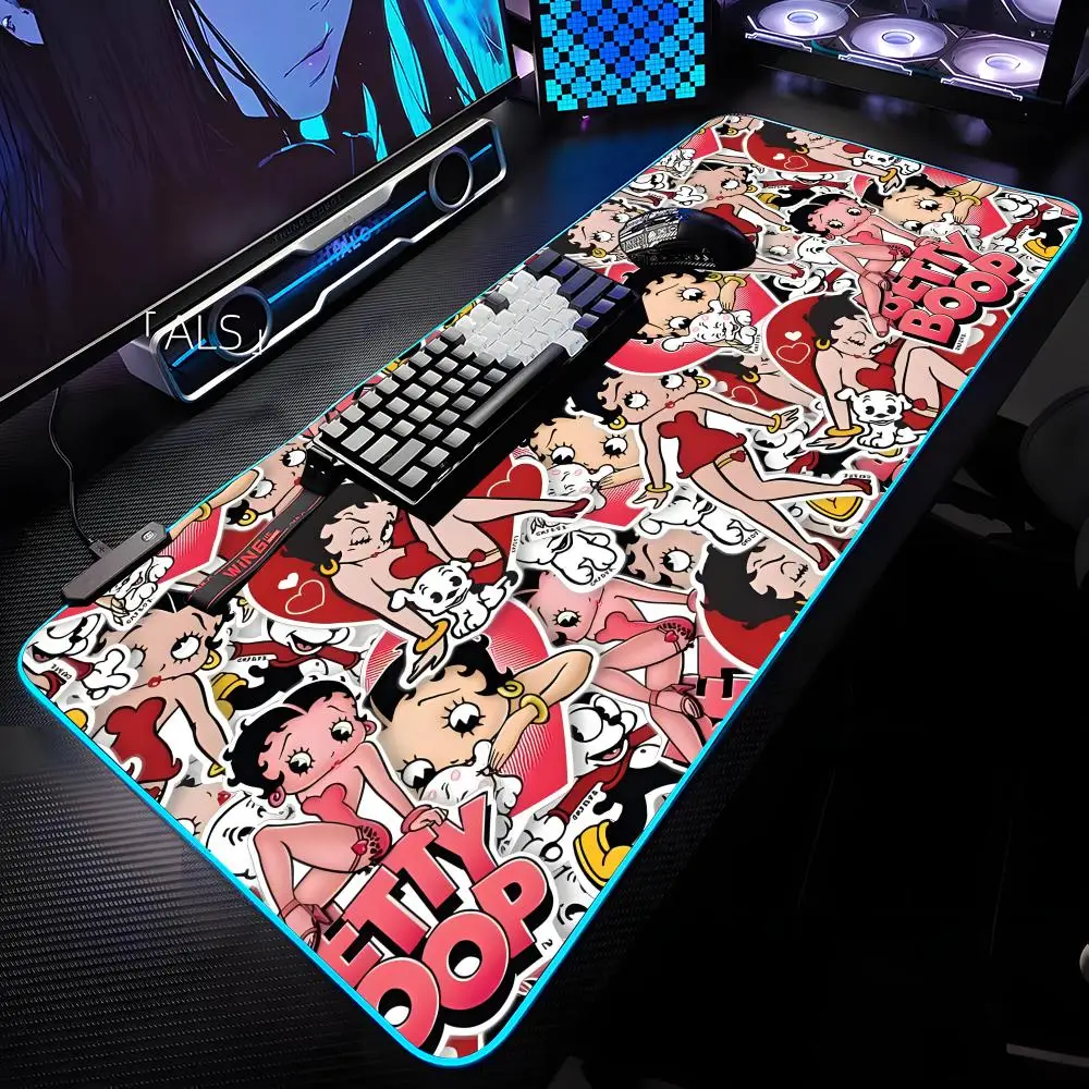 

Коврик для мыши B-Betty B-Boop с RGB-подсветкой, коврик для мыши для ноутбука, коврик для мыши для ноутбука, геймерский коврик для компьютерного стола, игровые аксессуары