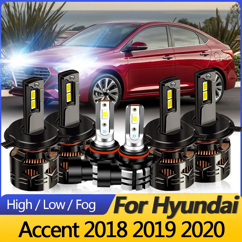 2PCS H4 H11 Canbus 12V LED Headlight Light Hi/Low Beams Fog Bulbs White car lights For Hyundai Accent 2018 2019 2020 Plug&Play