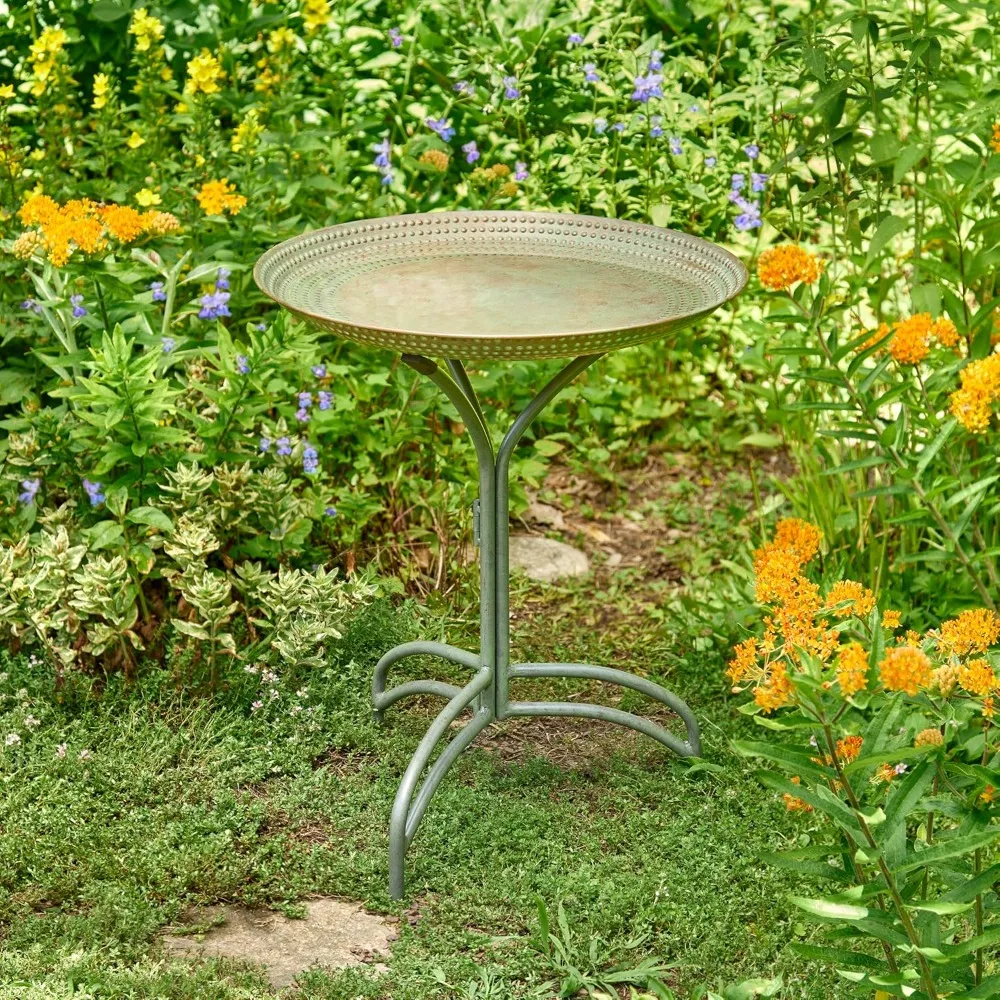 

20 Diameter Tranquility Birdbath, Pure Copper Basin, Blue Verde Finish, Durable Aluminum Base