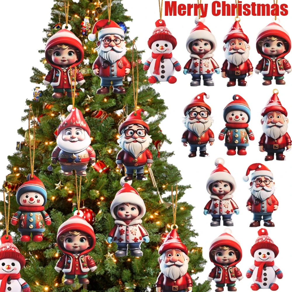 Christmas Tree Acrylic Cartoon Pendant Santa Claus Snowman Boys Girls Hanging Ornaments for Car Interior Party Decor Supplies