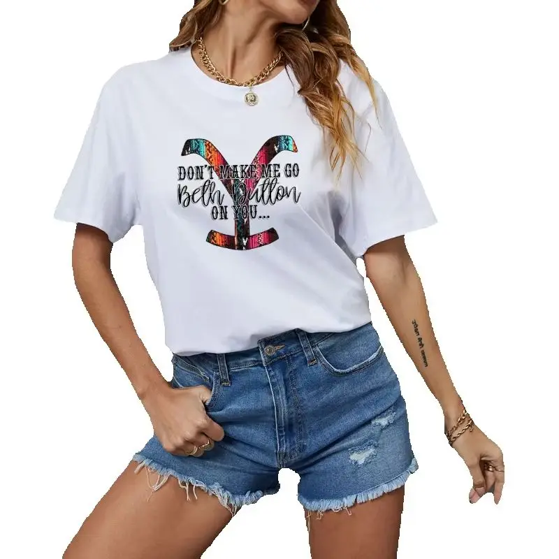 

New White Yellowstone Printed Fashionable Round-neck Short-sleeved Women's T-shirt Graphic T Shirts Summer polyester fabric