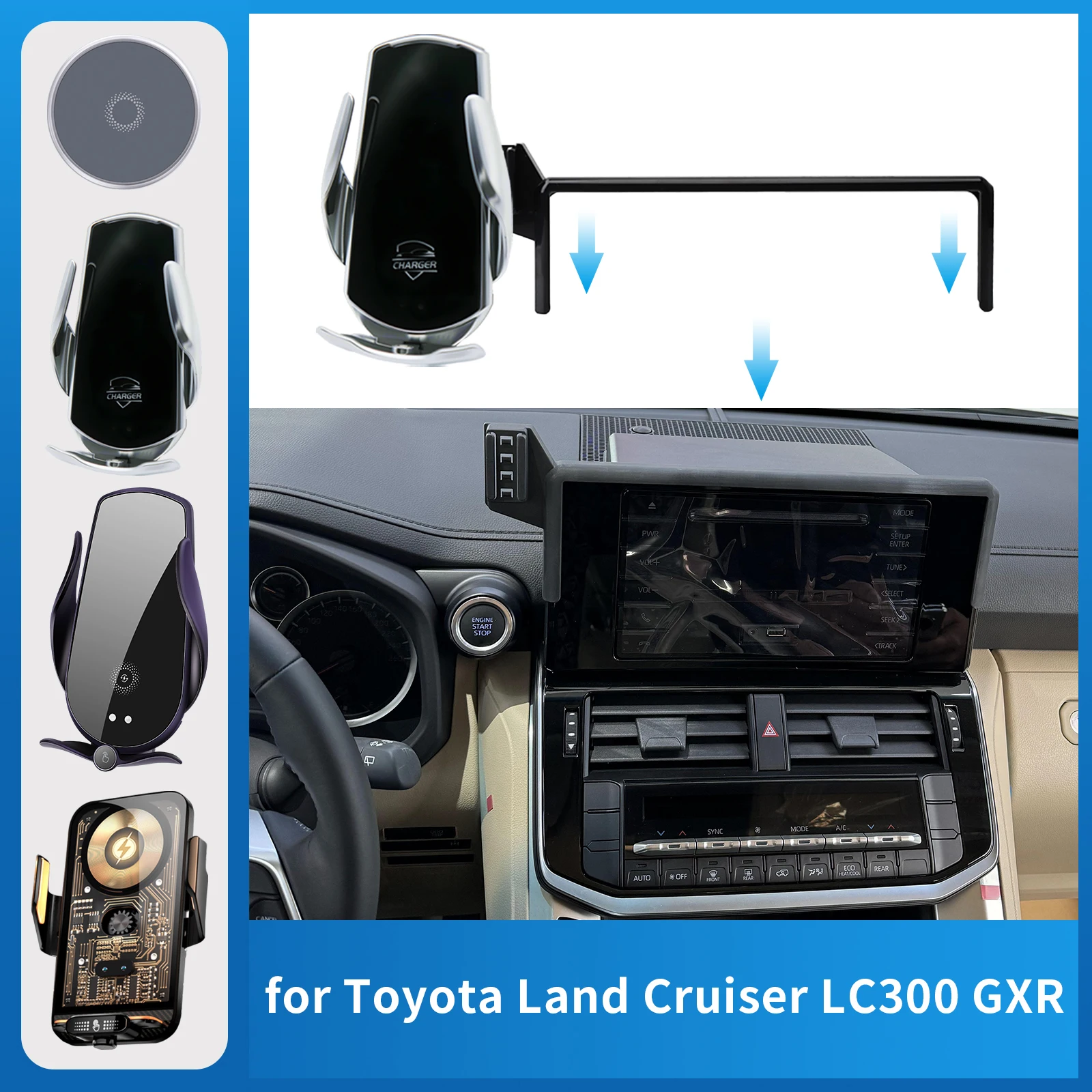 Car Phone Holder for Toyota Land Cruiser LC300 GRX 2022 2023 2024 Charging GPS Bracket Navigation Stand Auto Accessories