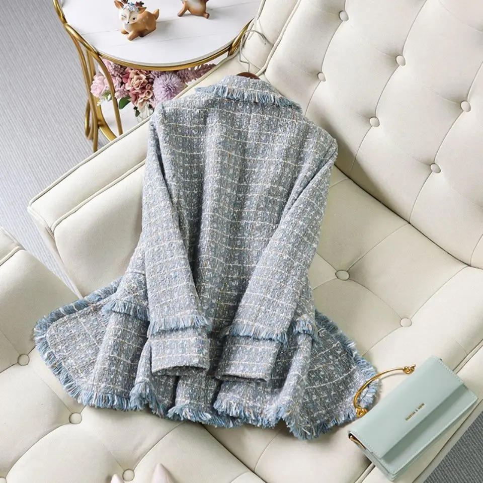 

202 Autumn Winter New Sle Women's Bouclé Fringe Coat Waist-Cinching Little Bla Dr Faion Ele Lady Hong Kong Sle