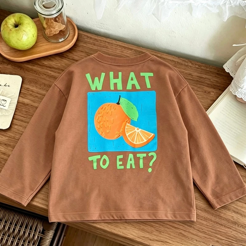 Yellow T-shirt For Little Boys Girls Cartoon Fashion Tees Long-sleeved Tops Outer Wear Baby New Design Printed Bottoming Shirt