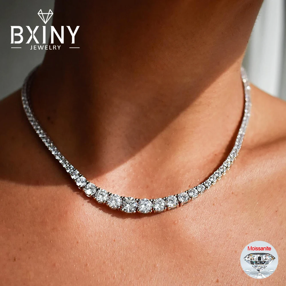 

BXINY Luxury Gradient Full Moissanite Tennis Necklaces S925 Silver GRA Certified Diamond for Women Romantic Bridal Gifts Jewelry