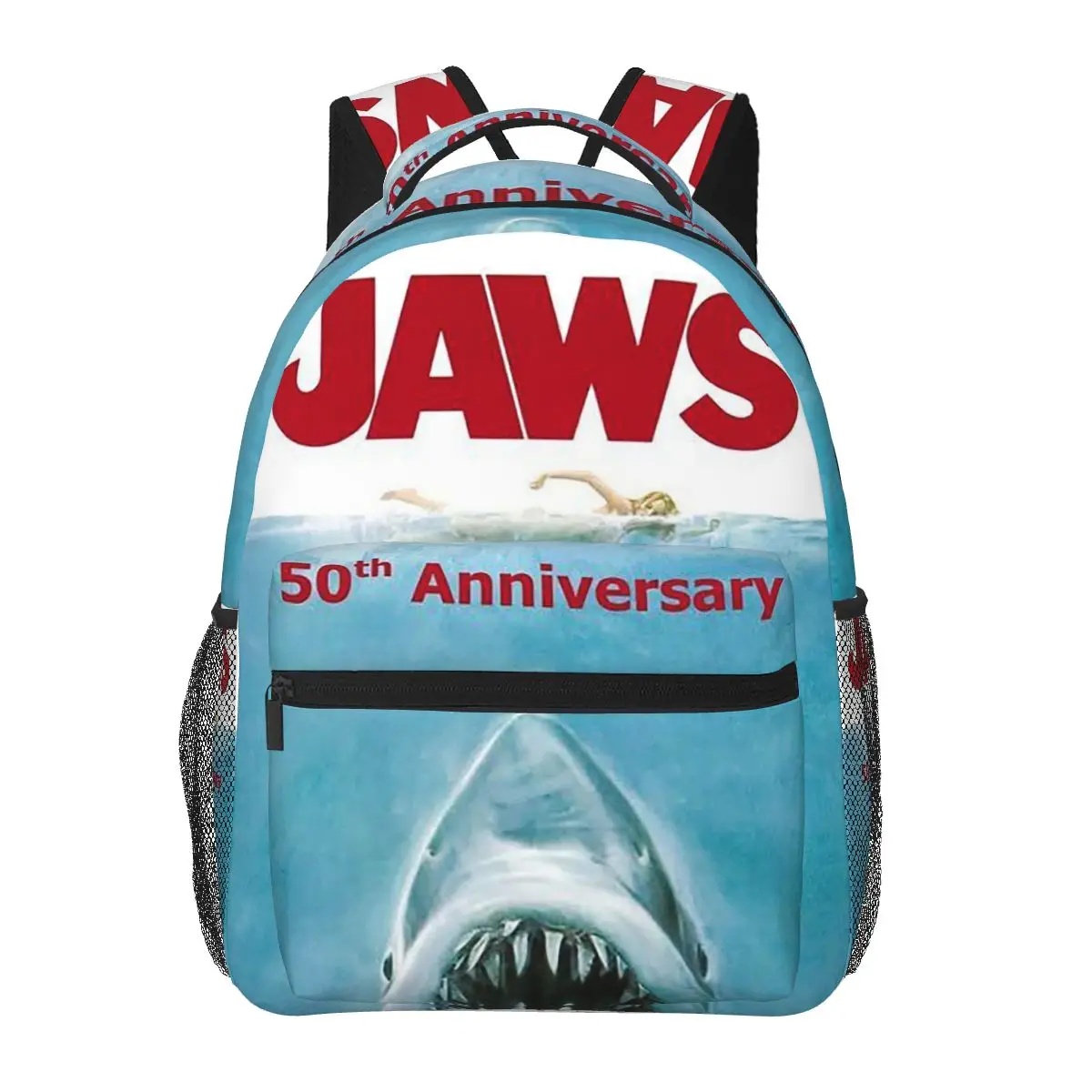 

Jaws 50th Anniversary Logo Student Backpack School Bag Hiking Travel Daypack for Men Women Fashion Bookbag Shoulder Bags