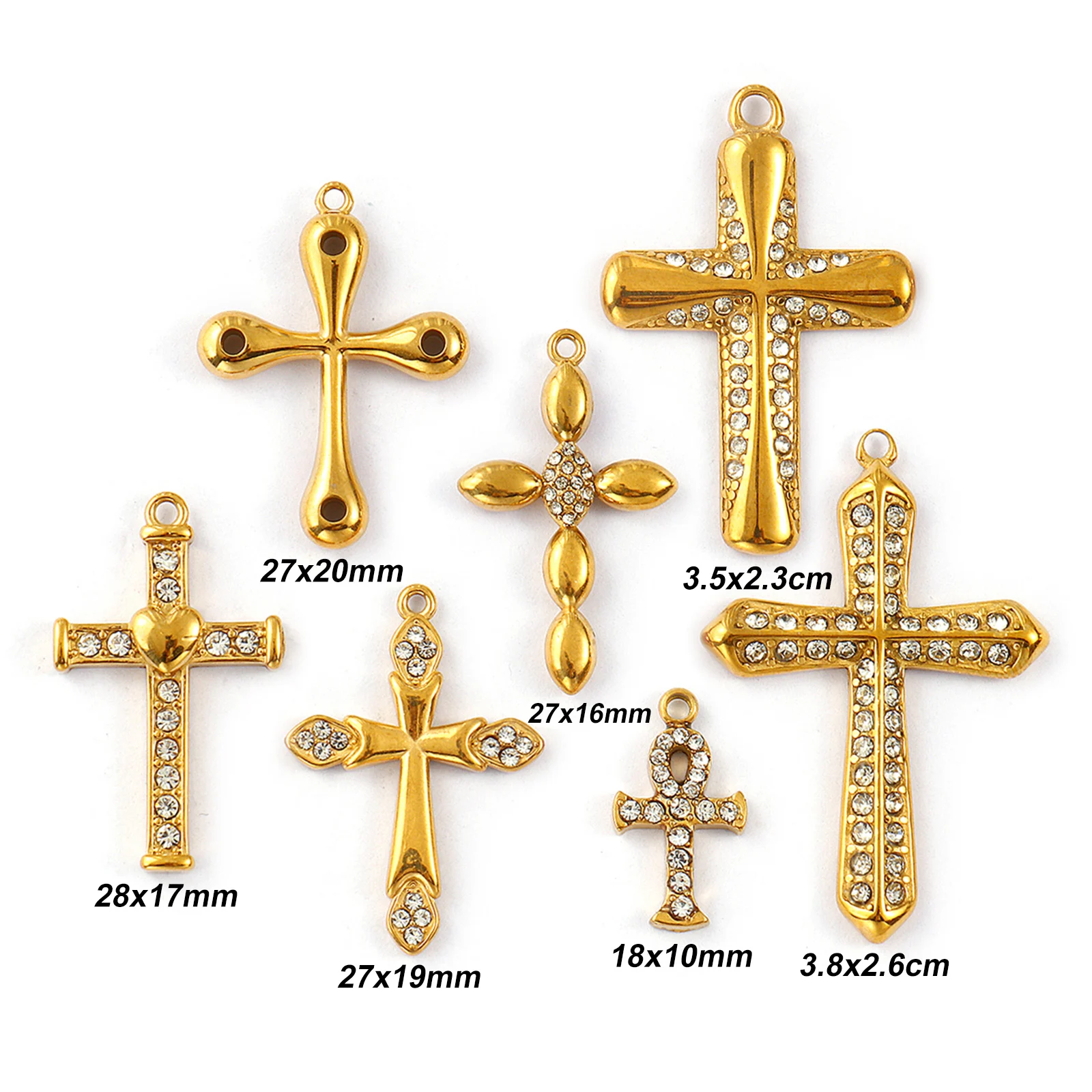 Doreen Box 1pc 304 Stainless Steel Religious Cross Charms 18k Gold Plated Cross Clear Rhinestone Necklace Pendants For Women - Image 3