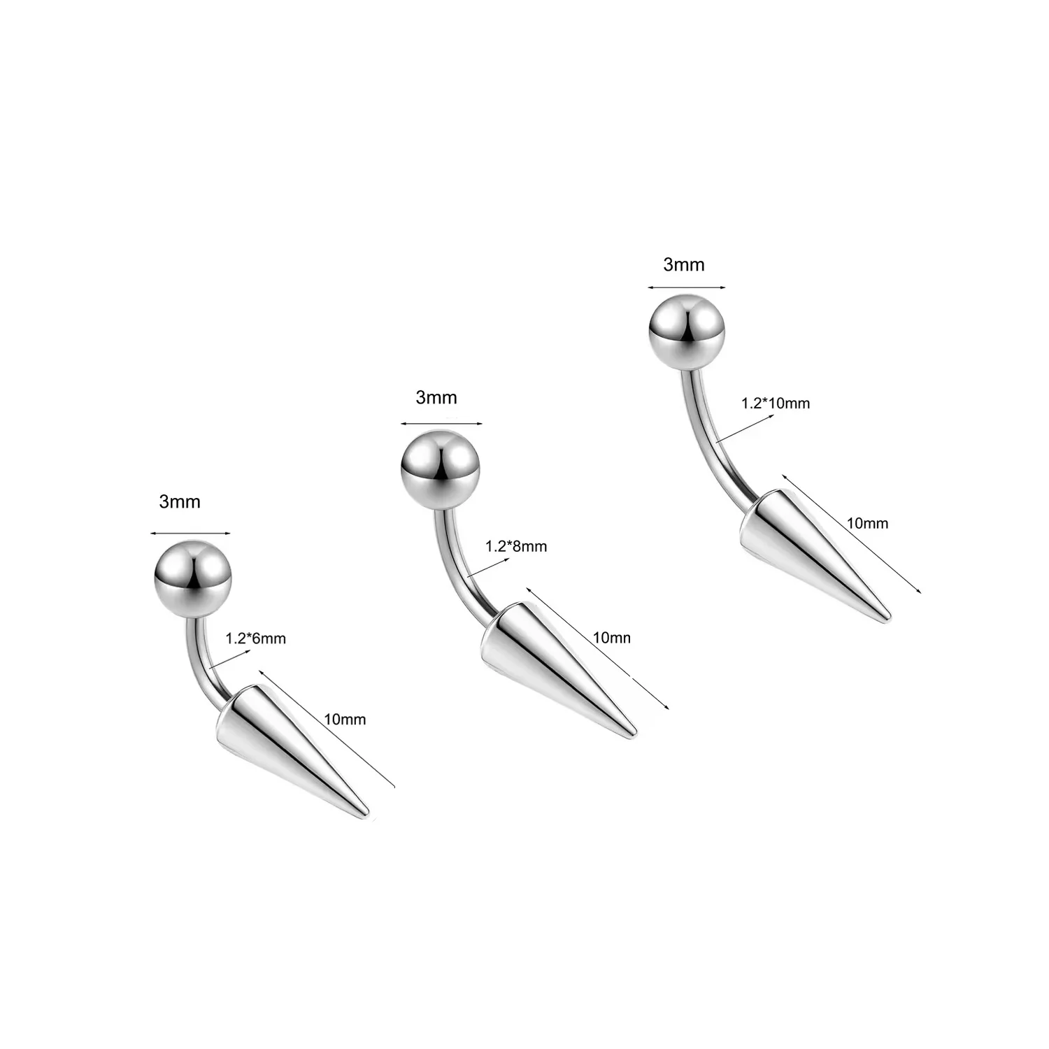 1PC 16G Long Spike Bridge Stainless Steel Eyebrow Ring Curved Barbell Cartilage Earring Punk Cone Labret Piercing Jewelry view 6