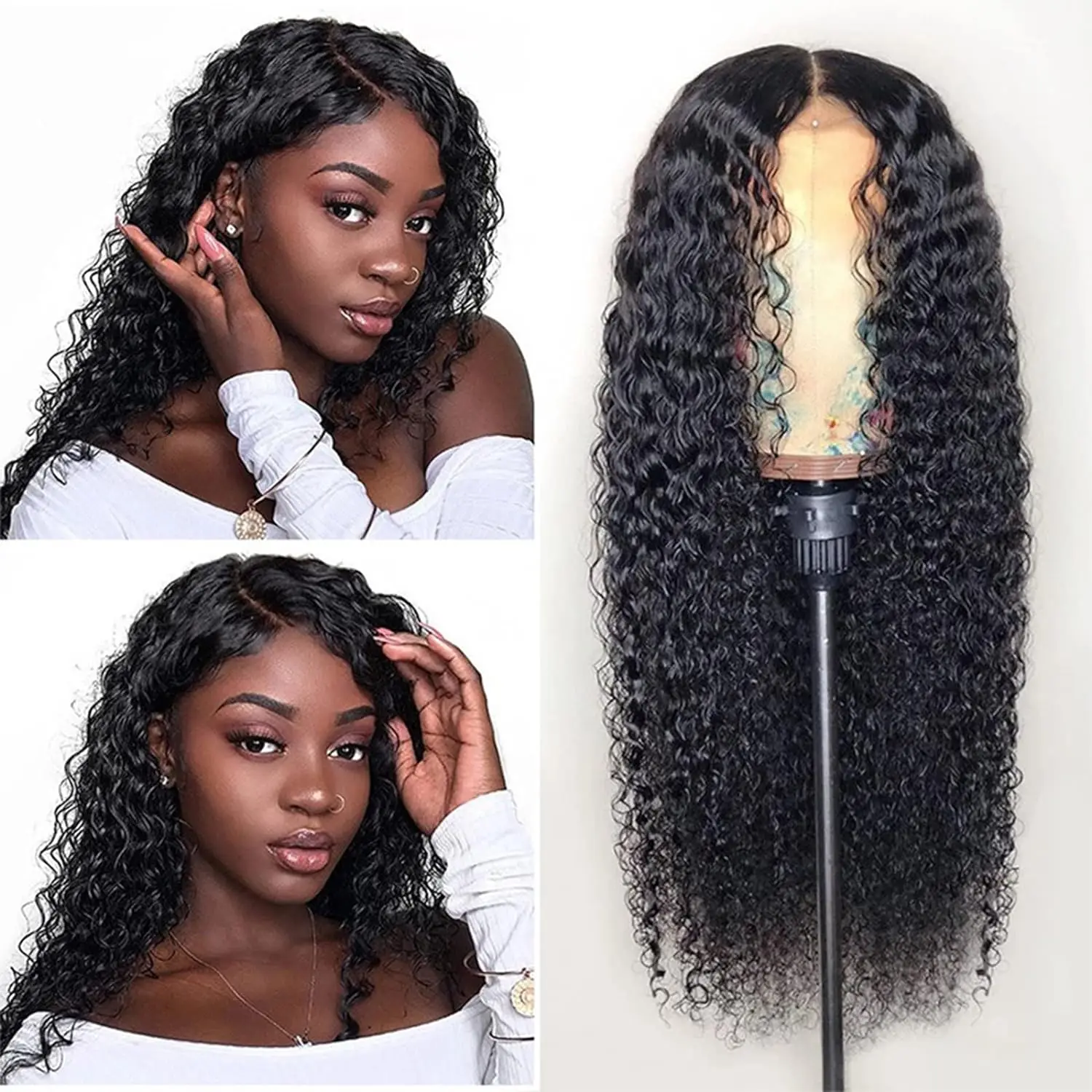 20-30Inch Long Black Colored Synthetic Wig Kinky Curly Wigs Full Mechanism Cute Hair Wigs Natural Black For Women Daily Wig