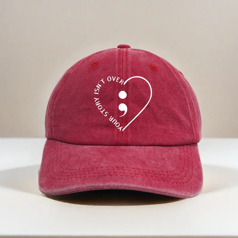 Cool Classic Retro Curved Brim Baseball Cap, Ur Story Isn't Over & Heart Print Distressed Cotton Trucker Hat, Snapback Hat