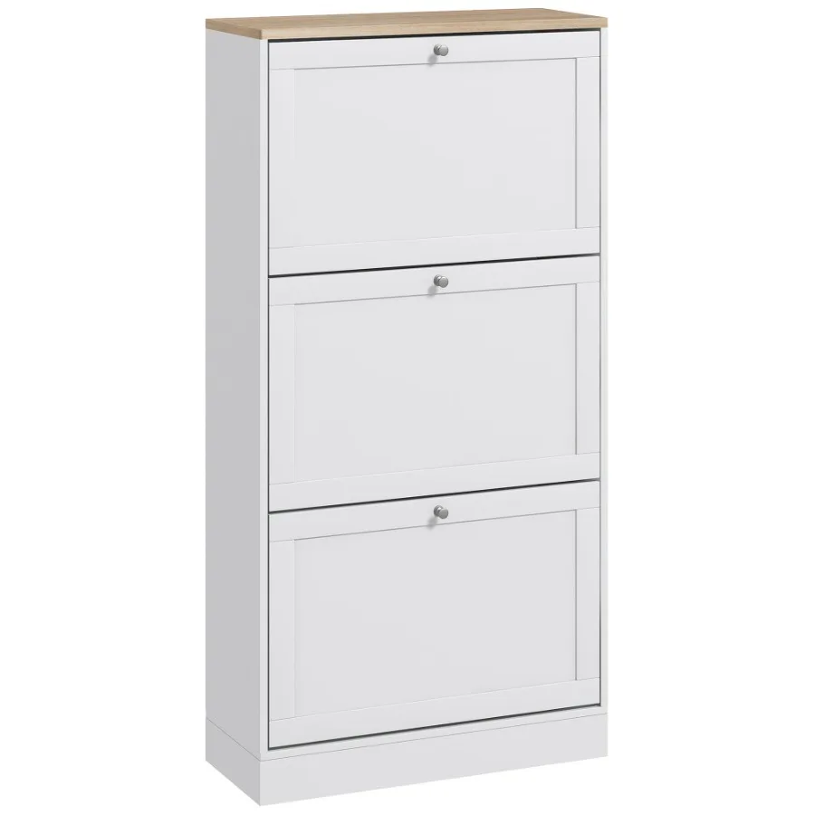 

HOMCOM Narrow Shoe Storage Cabinet for Entryway with 3 Flip Drawers and Adjustable Shelves Shoe Rack Organizer for 18 Pairs of