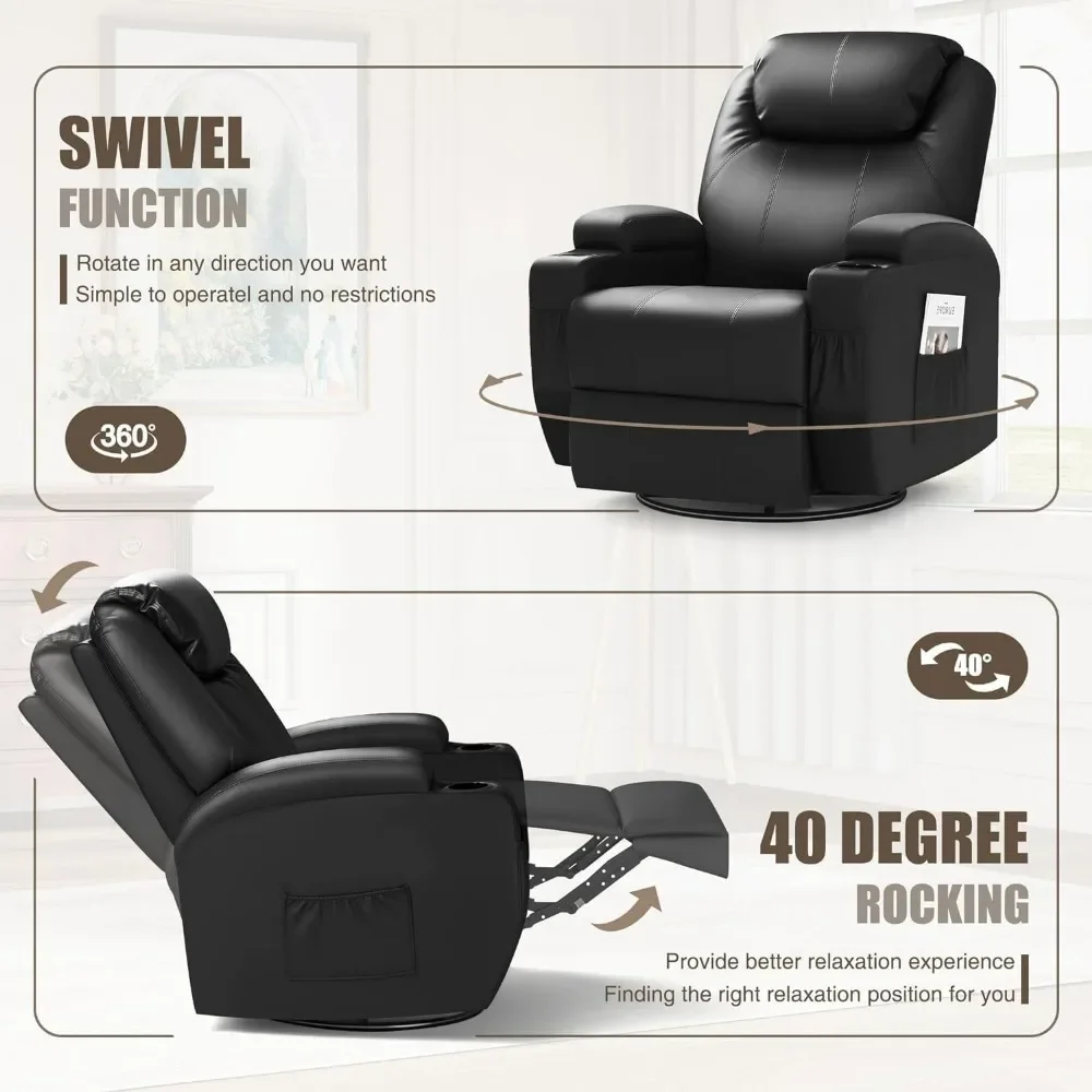 Recliner Sofas, Home Reclining Sofa Chair, PU Leather, Ergonomic Living Room Chair with Cup Holders, Rocking Massage Sofas