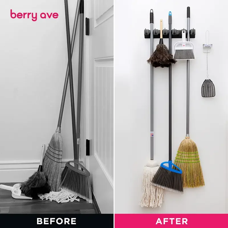 Wall Mounted Mop Holder 3/4/5 Position Multi-Functional Broom Pendant Shelf Home Kitchen Storage Black Magic Plastic Mop Holder image 3