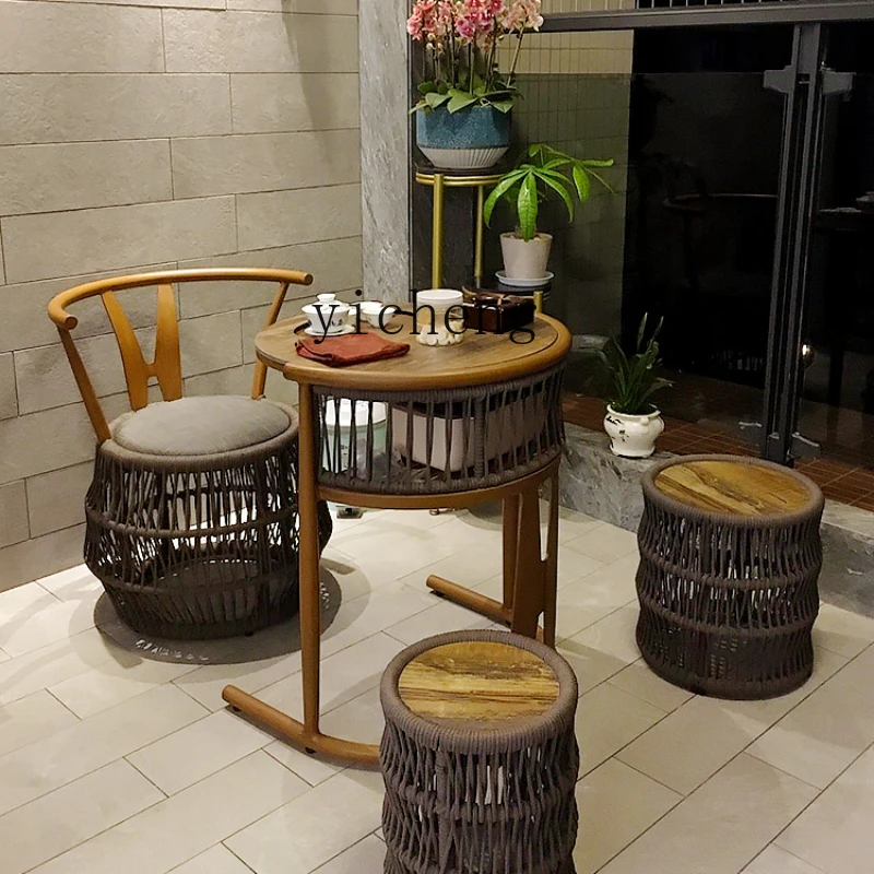 

XL Balcony Small Table and Chair Three-Piece Rattan Chair Creative Small Simple Small Tea Table Coffee Table