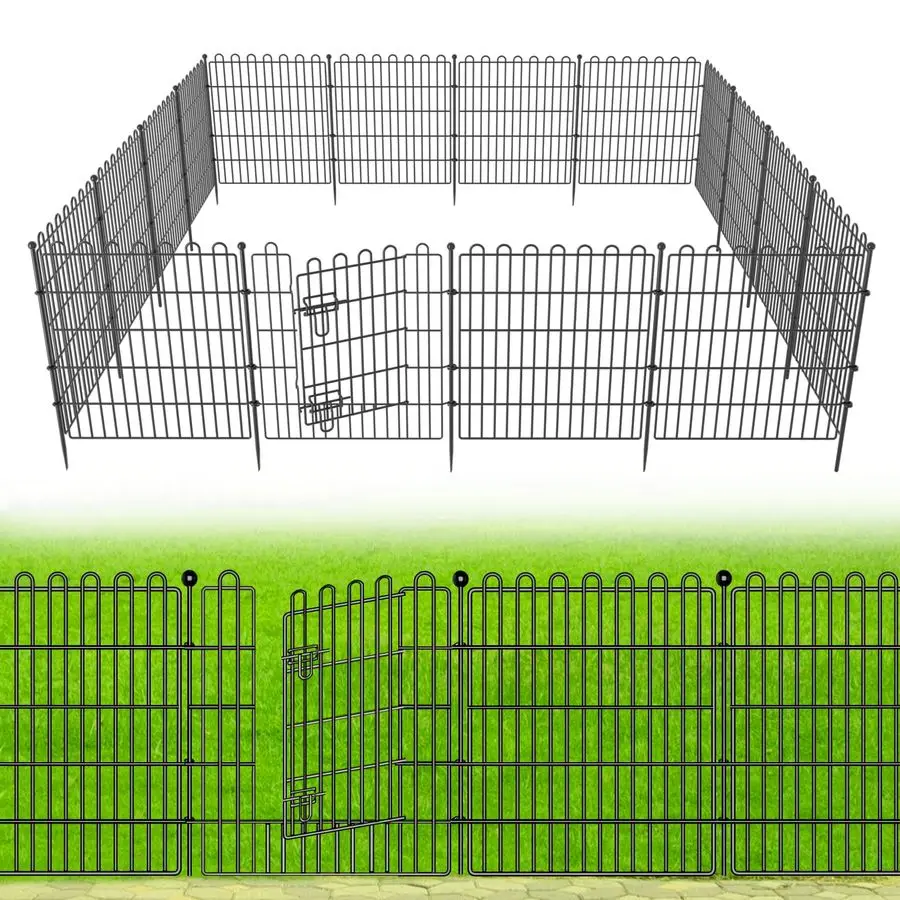 

Panels No Dig Decorative Garden Fence with Gate for Yard, 24 inH X 20 ftL Animal Barrier Fencing for Outdoor Dog, Metal Portable