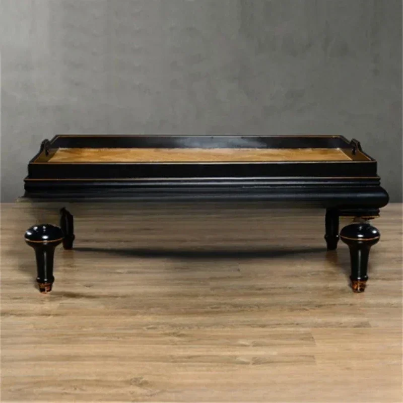 American solid wood coffee table, furniture living room retro old oak with tray square kung fu tea coffee
