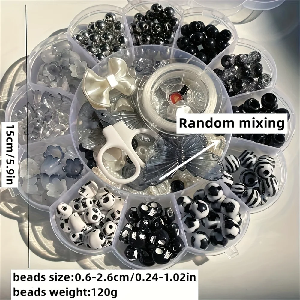 13 grid 120g random flower boxed beads acrylic black and white AB iridescent beads series can be made into bracelet series mobil view 2