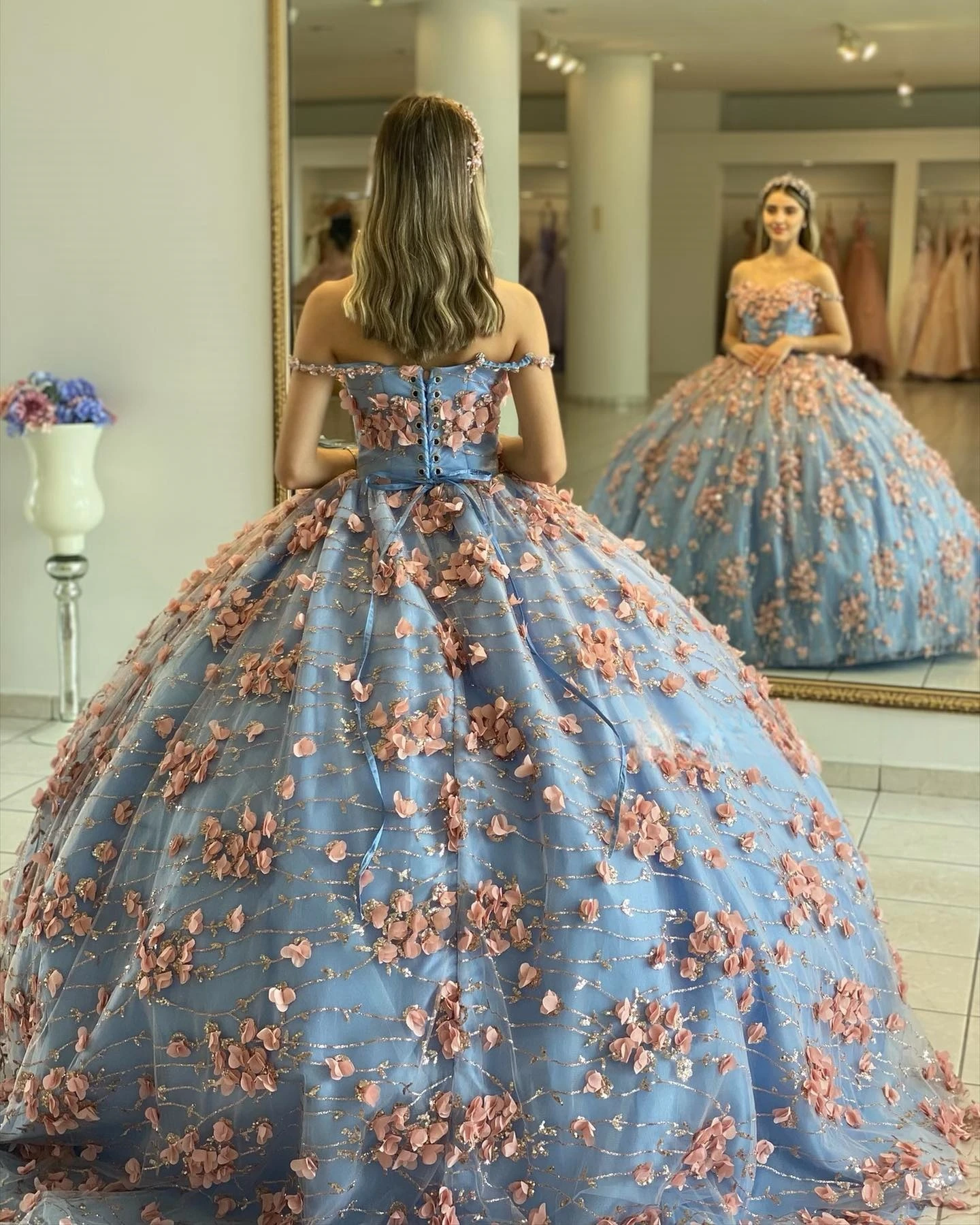 Princesa Quinceanera vestido de tule sem ombro, vestido floral de baile, 16 vestidos, 15 anos, personalizado