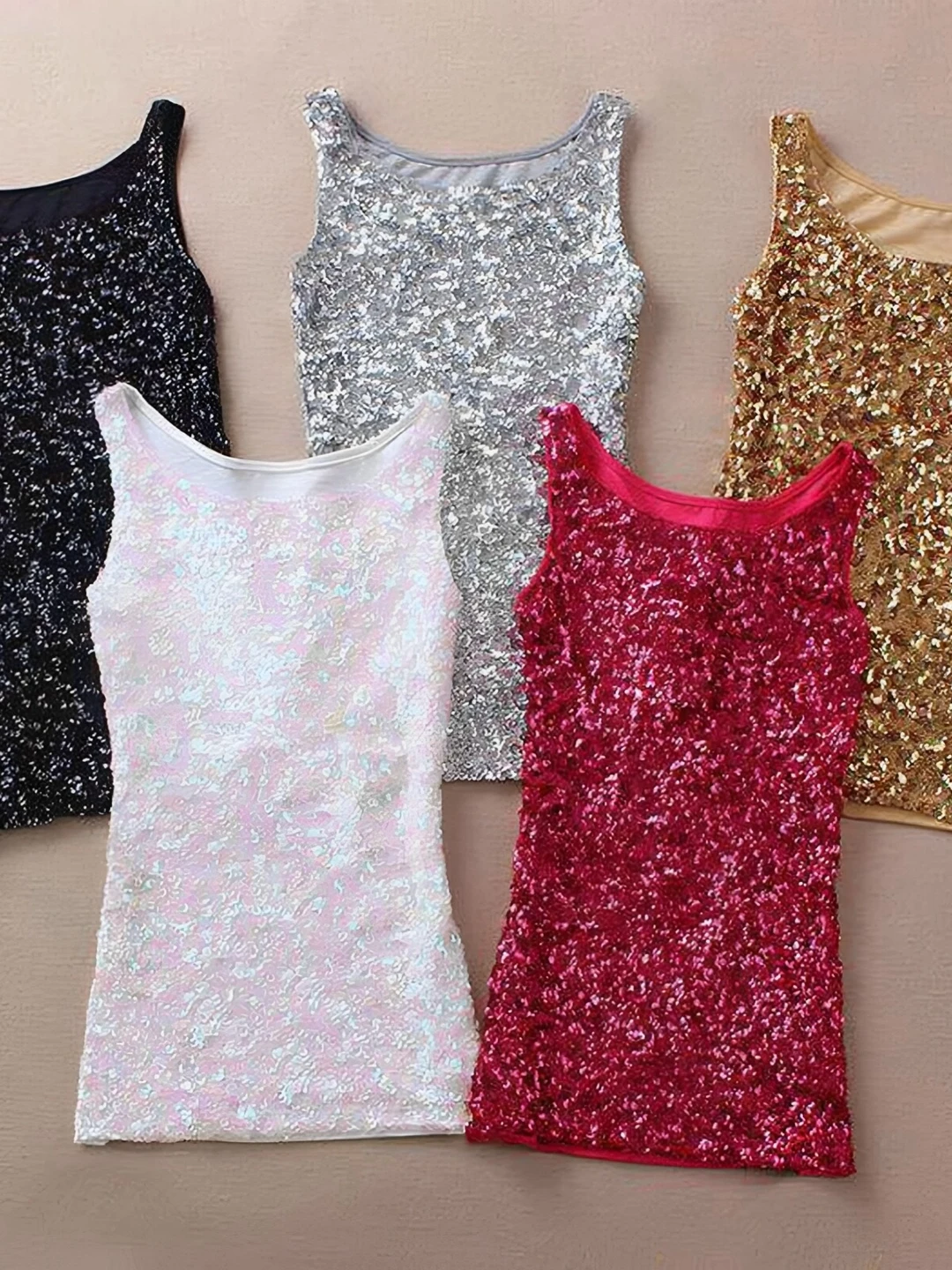 Sexy Short  Halter Vest Women's Performance Outfit Summer Bright Sequins Base Layer Outerwear Simple Match Black Tank Top