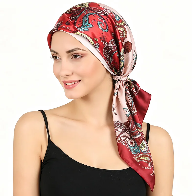 Neuer Damen-Doppelschicht-Paisley-Satin-Instant-Hijab-Schal-Turban, muslimische Kopfbedeckung für Frauen, Chemotherapie-Mütze, Haarausfall-Abdeckung, Kopfwickel, Banda – Detail 15