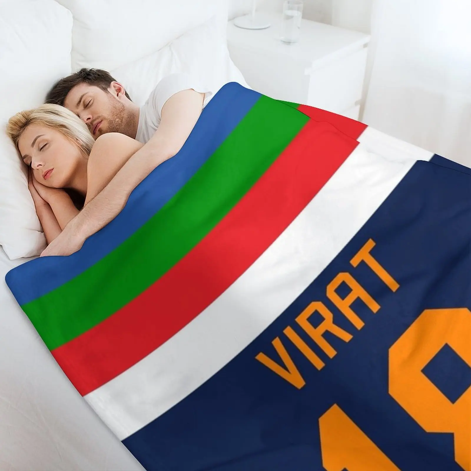 Virat Kohli 18 New Indian Cricket Jersey Throw Blanket Extra Large Throw Thins Plaid on the sofa Moving Blankets