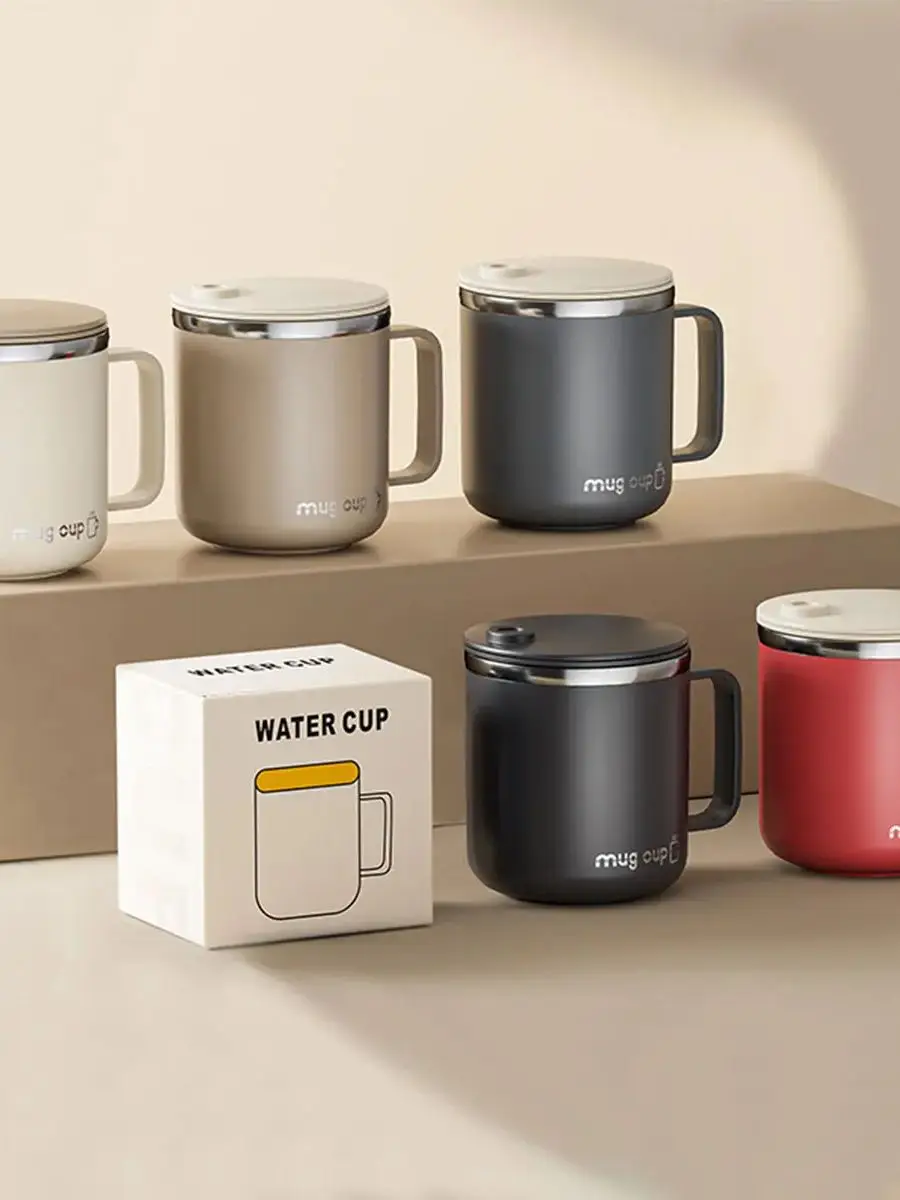 WORTHBUY tasse à café isolée à Double paroi tasse à boire Portable en acier inoxydable 304 tasse à café au lait anti-fuite avec poignée et couvercle