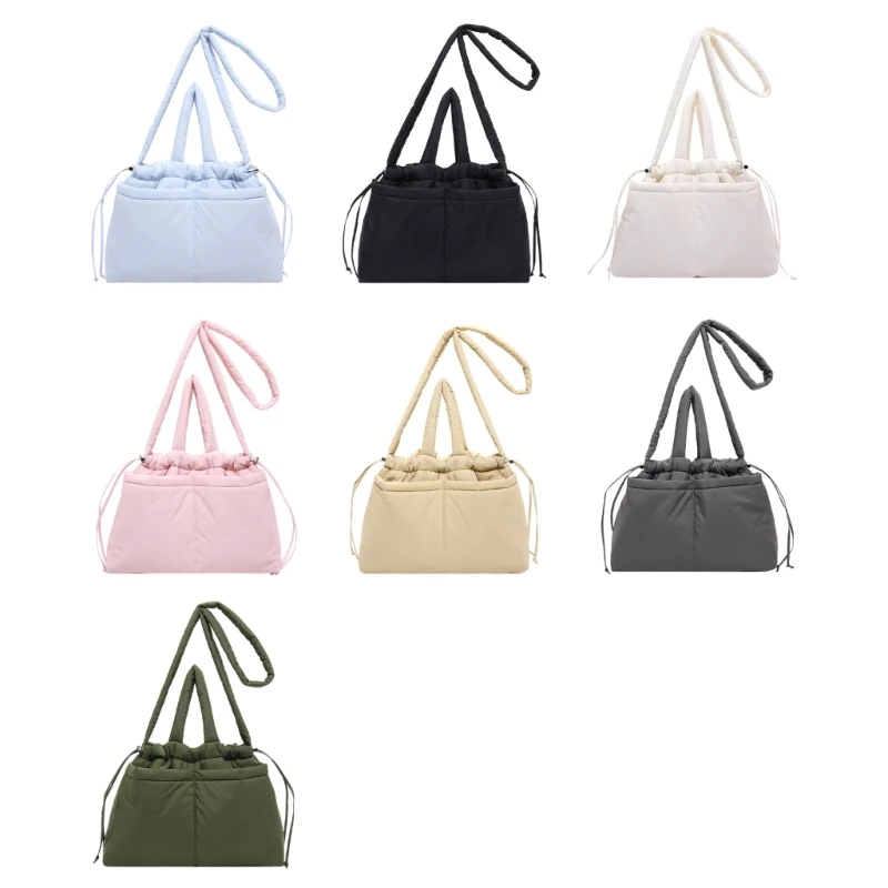 Puffer Shoulder Bag For Women And Men Cotton Stuffed Underarm Bag Casual Handbag With Drawstring And Adjustable Strap