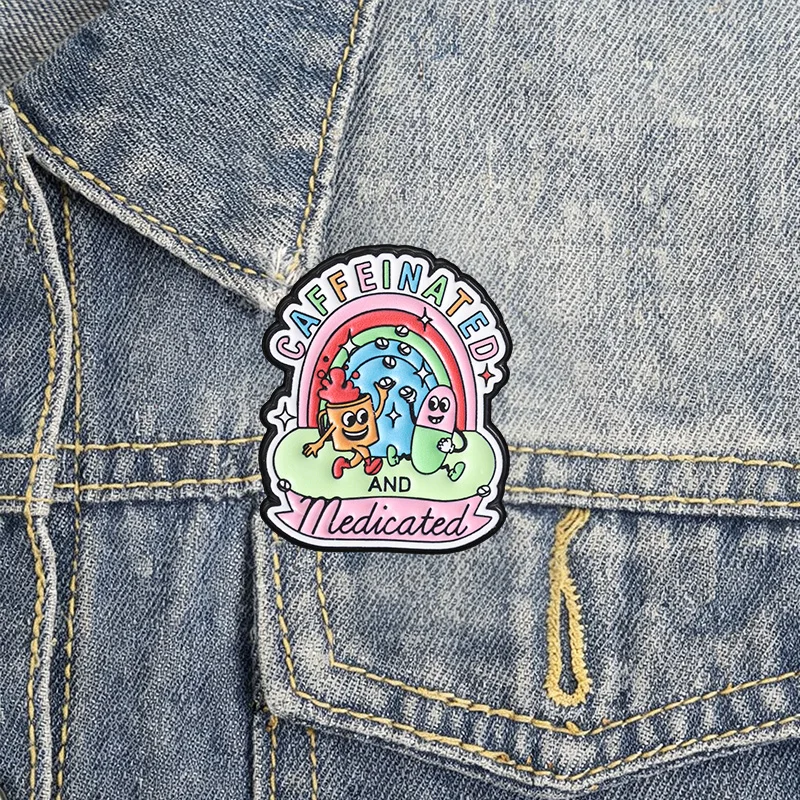 Pastel Rainbow Skeleton Quote Enamel Badges Set Funny Skull Pin Alloy Brooches Lapel Backpack Jewelry Gifts For Teen Accessory