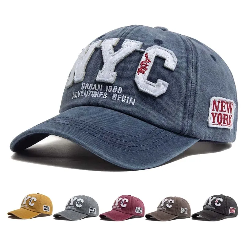 Nueva gorra de béisbol Vintage con letras grandes NYC, gorra de algodón lavada para hombre, visera suave para primavera y otoño, gorra de moda para mujer