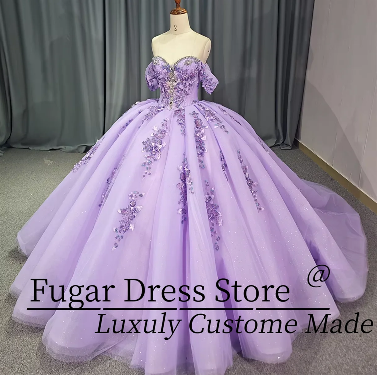 

Customized Elegant Quinceanera Dresse Beads flowers Heart shaped corset Sparkling chiffon Ball Gowns vestidos de 15 quinceañera