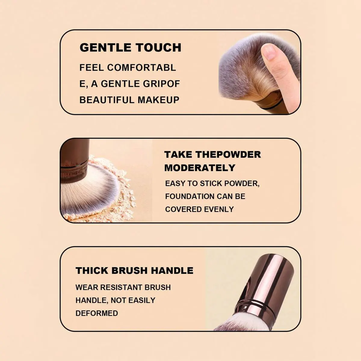 3pcs Makeup Brush Set Includes 2 Retractable Face Brushes + 1 Beauty Sponge Blender, Soft Synthetic Hair Foundation, Blusher, Po