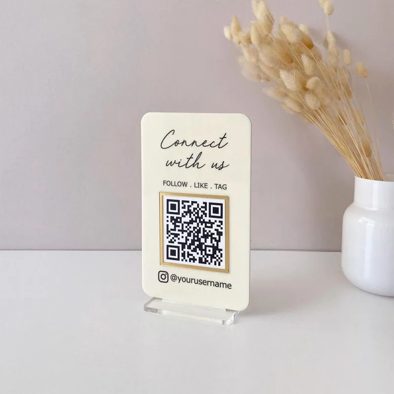 علامة أكريليك لرمز الاستجابة السريعة للوسائط الاجتماعية قابلة للتخصيص للشركات الصغيرة، تصميم عصري مثالي لإنستغرام فيسبوك مع الحد الأدنى