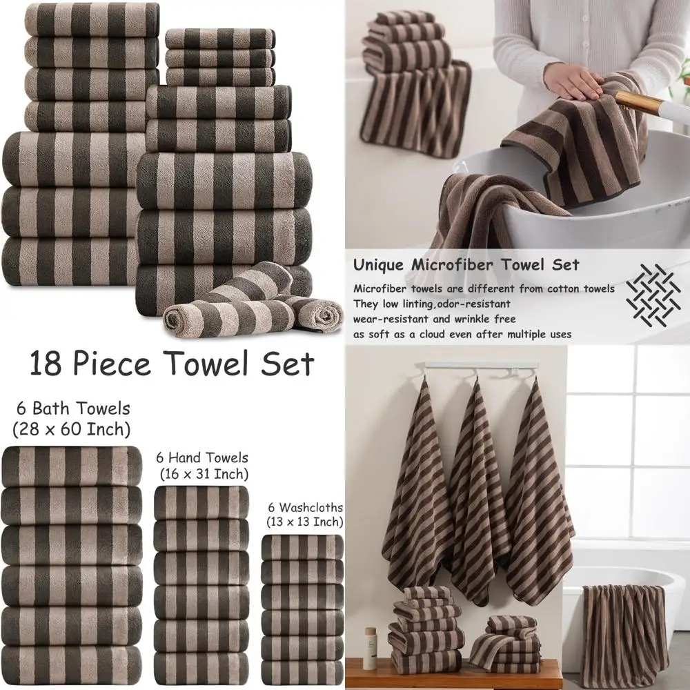 

Семейный набор ультрамягких коричневых полотенец Cabana Stripe — 6 простыней для банных, 6 полотенец для рук, 6 мочалок с подвесными петлями для использования в ванной комнате