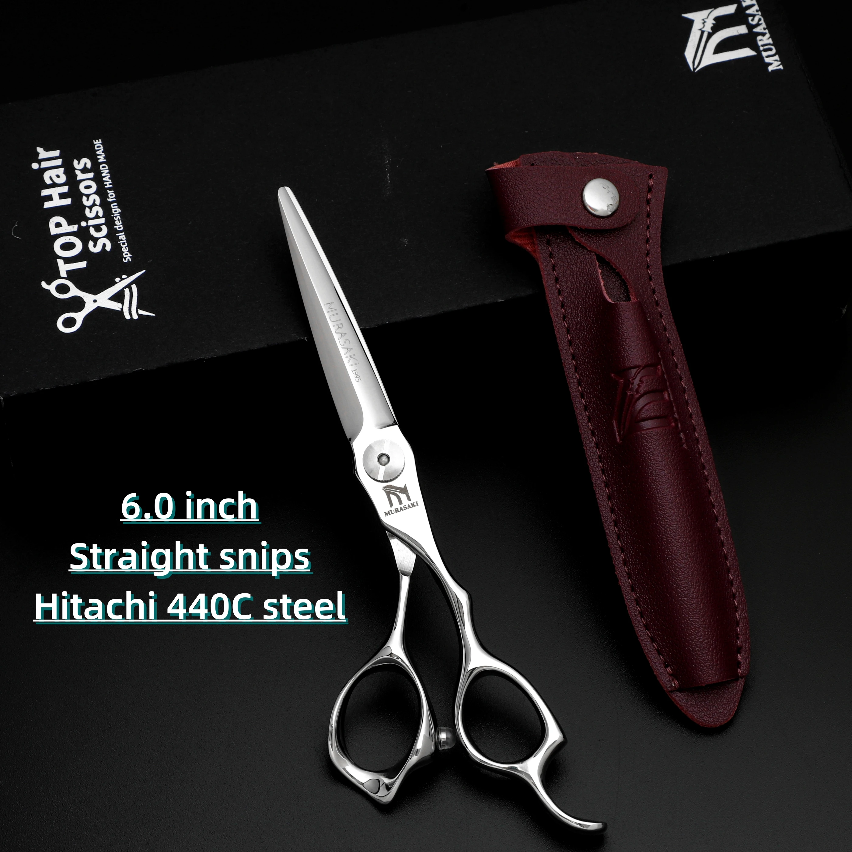 

MURASAKI Professional Barber accessories，6.0-6.5 inch falt shears，Japan 440C steel hairdressing scissors，High-end barber tools