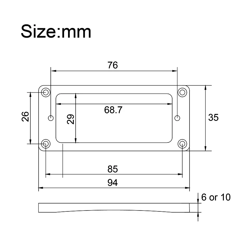 4Pcs Flat-Curved Mini 6 String Humbucker Pickup Frame 94x34.8MM Mounting Ring Height-6 or 10MM inner-68.7x28MM Black