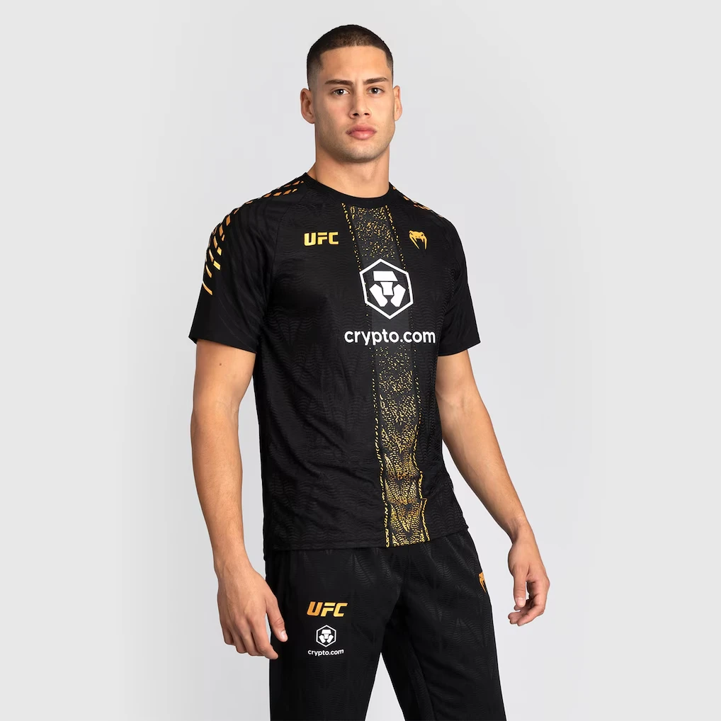 Men UFC Black Gold Snake Pattern Short Sleeve Breathable Combat Top Crypto Print Sports Shirt For Fighting Competition T-shirt