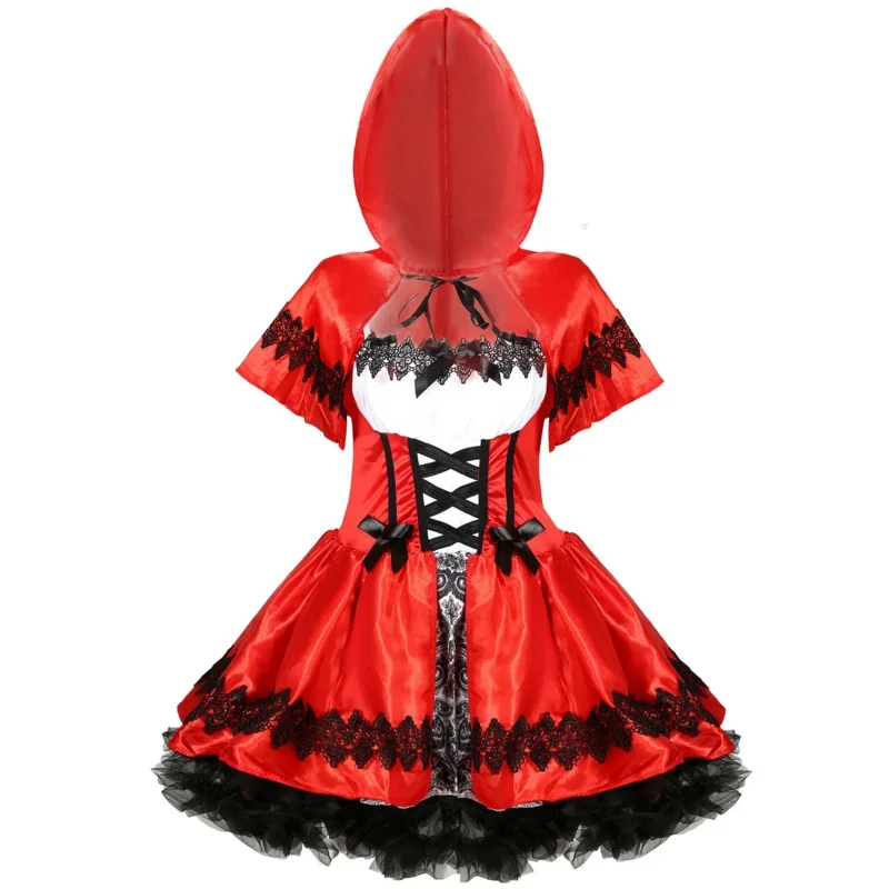 Halloween cosplay traje feminino vestido chapeuzinho vermelho uniforme roleplay festa conto de fadas palco mostrar sexy saia vermelha