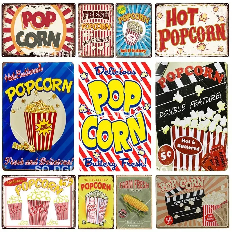 POP CORN Plaque Tin Sign Metal Sign Vintage Bar Decoration Italian Home Decor Wall Sticker Pub Painting Restaurant Poster Gift