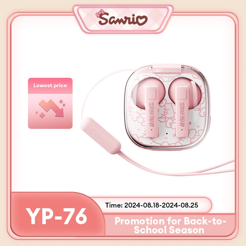 

Miniso Sanrio YP-76 Wireless Bluetooth 5.4 Earbuds Cute Hello Kitty Earphones HIFI Stereo Sound Headphones Kuromi & Pochacco New