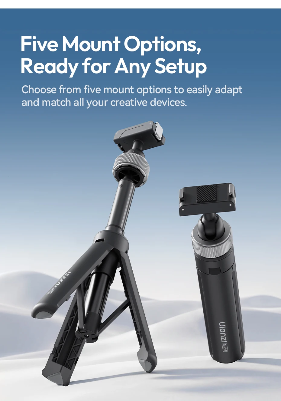 Ulanzi MT95 Portable Mini Tripod Selfie Stick for DJI Osmo Action 6/Nano 5/4/3 for Insta360 X5/X6 for Gopro Tripod for Vlog