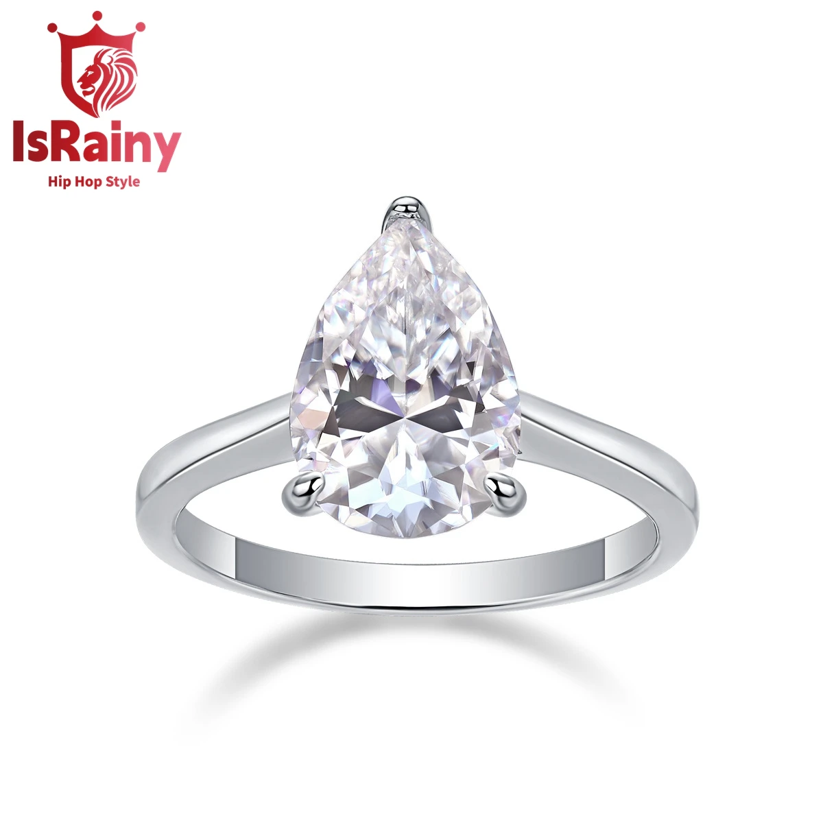 

IsRainy Hip Hop Rock Solid 925 Sterling Silver Pear Real GRA Moissanite Diamonds Rings Engagement Anniversary Fine Jewelry