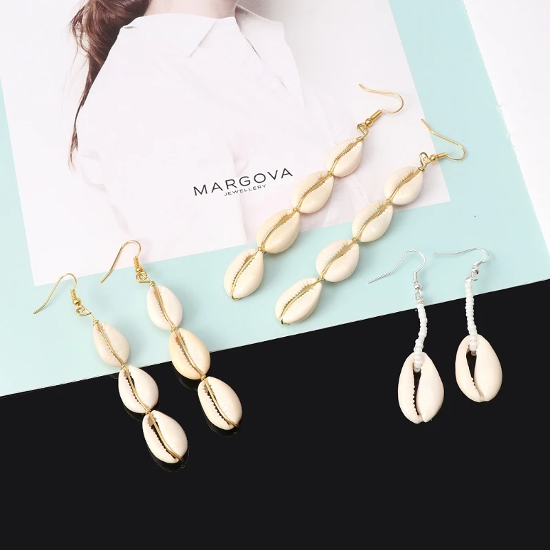 Neue Strand-Tropfen-Haken-Ohrringe, natürliche Kauri-Ohrringe für Muschel-Anhänger, baumelnde Ohrringe für Wo