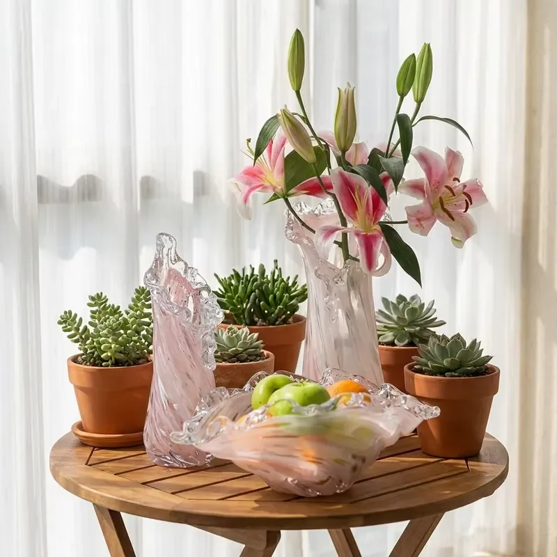 Modern Clear Glass Vase for Home Decor Elegant Table Centerpiece Flower Arrangement Container Living Room Office Decoration