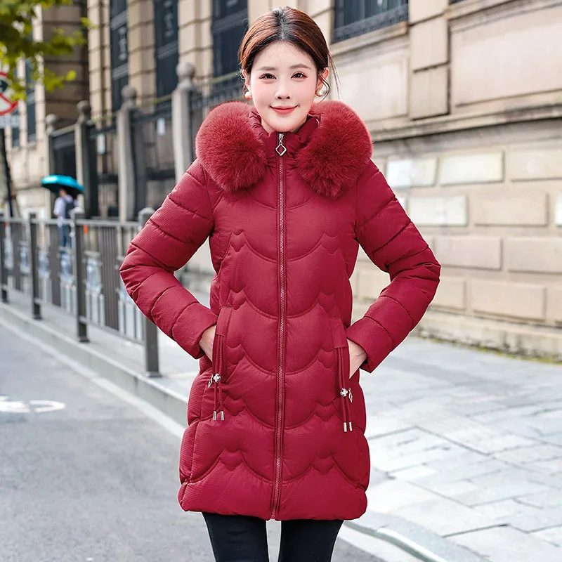 Hooded Women Parkas Coats Mid Lenth Jackets Oversize Solid Zipper Pocket Long Sleeves Thick Slim Casual Office Lady Winter 2025
